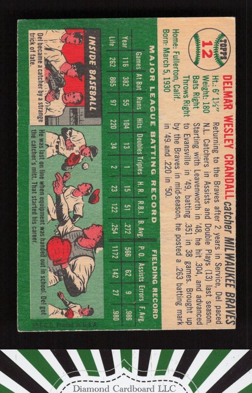 1954 Topps #12 Del Crandall VGEX g, back