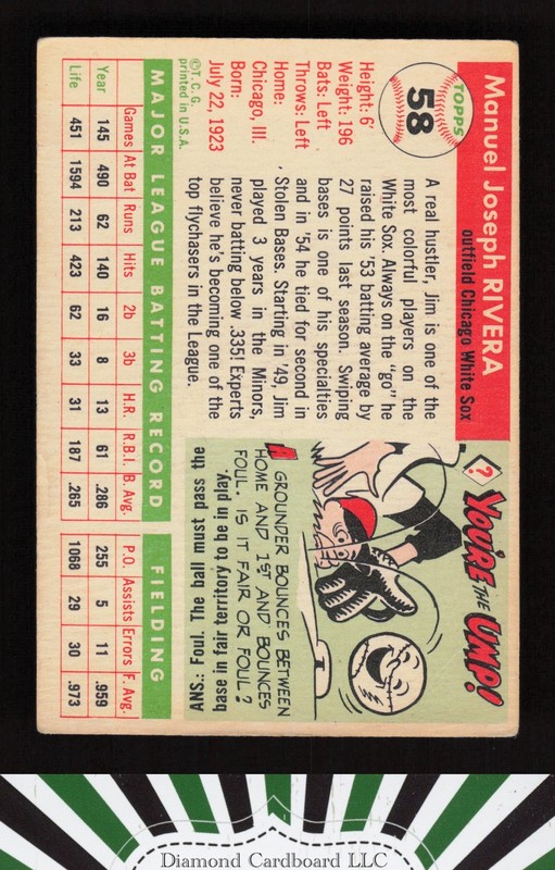 1955 Topps #58 Jim Rivera GD (ST) h, back