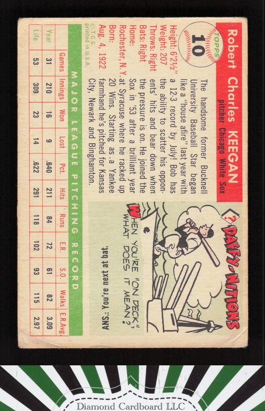 1955 Topps #10 Bob Keegan GD a, back