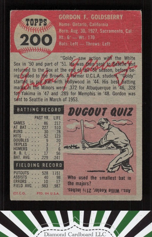 1953 Topps #200 Gordon Goldsberry PR a, back