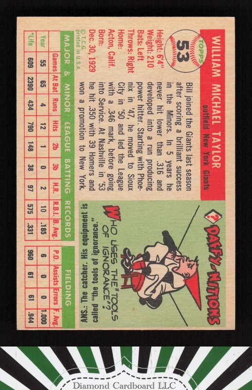 1955 Topps #53 Bill Taylor EX b, back