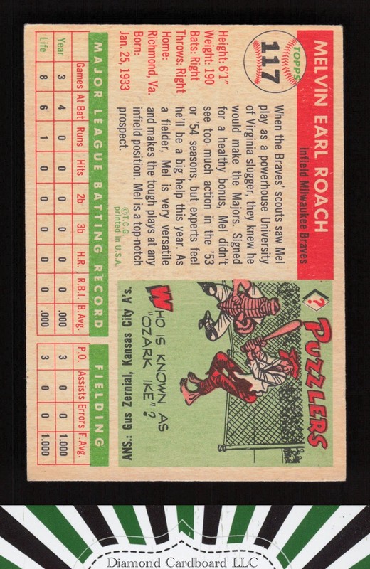1955 Topps #117 Mel Roach EX l, back
