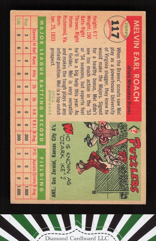 1955 Topps #117 Mel Roach VGEX+ j, back
