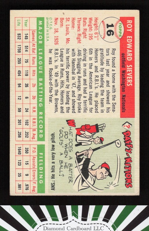 1955 Topps #16 Roy Sievers VGEX p, back