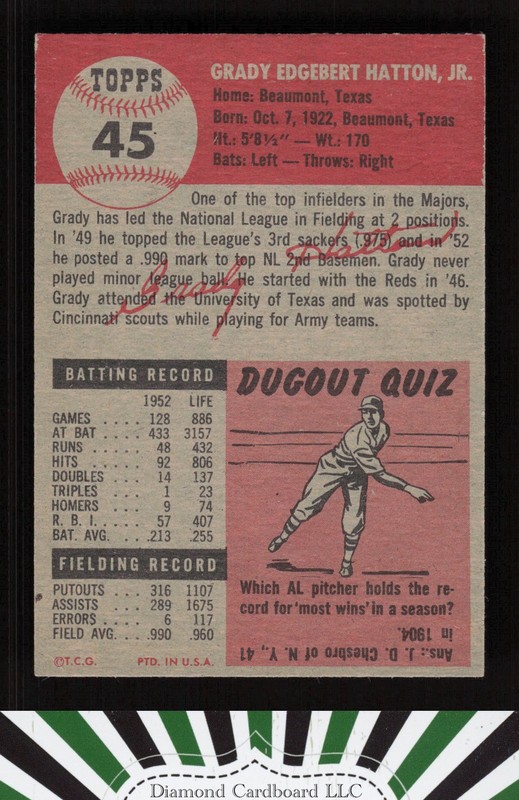 1953 Topps #45 Grady Hatton NM+ h, back