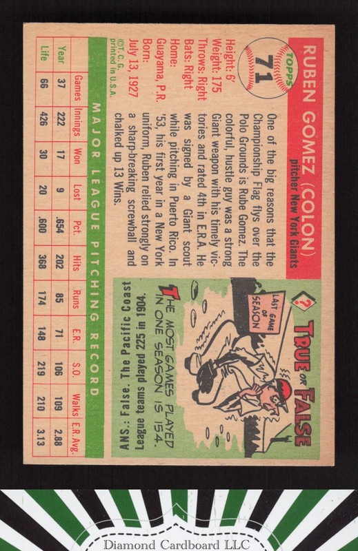 1955 Topps #71 Ruben Gomez EX+ m, back