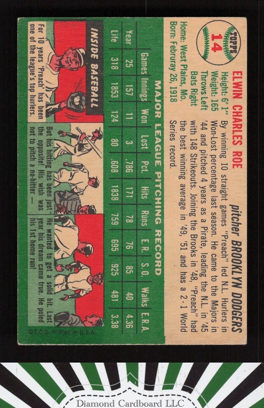 1954 Topps #14 Preacher Roe VGEX c, back