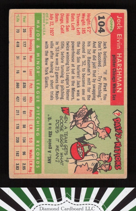 1955 Topps #104 Jack Harshman VG c, back