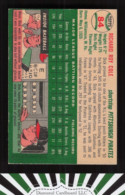 1954 Topps #84 Dick Cole VGEX+ d, back