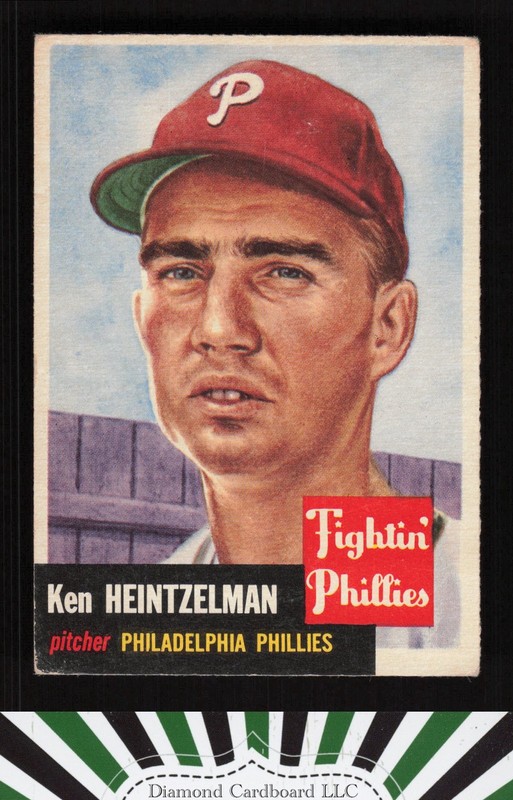 1953 Topps #136 Ken Heintzelman : Bio uses black text VGEX c, front