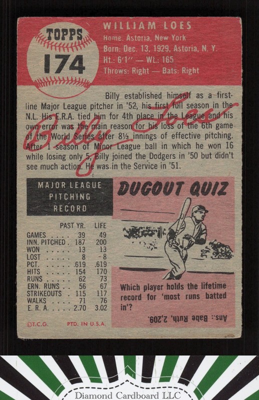 1953 Topps #174 Billy Loes PR a, back