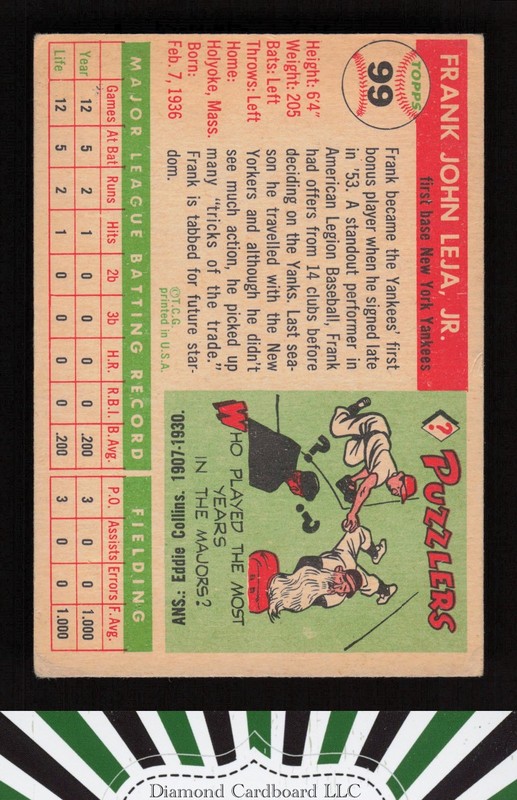 1955 Topps #99 Frank Leja VG b, back