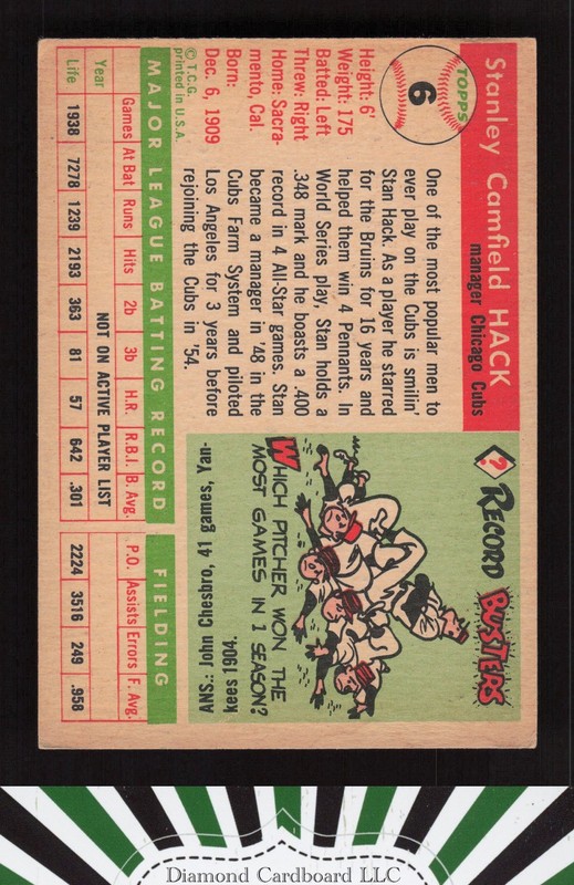 1955 Topps #6 Stan Hack VG+ j, back