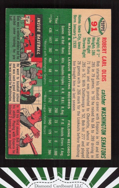 1954 Topps #91 Bob Oldis EX n, back
