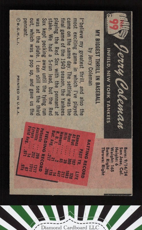 1955 Bowman #99 Jerry Coleman VGEX, back