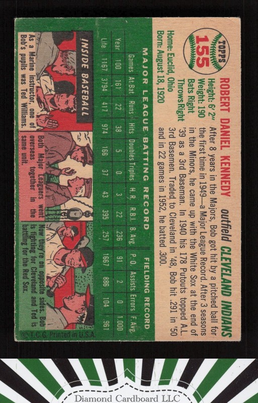 1954 Topps #155 Bob Kennedy VG c, back