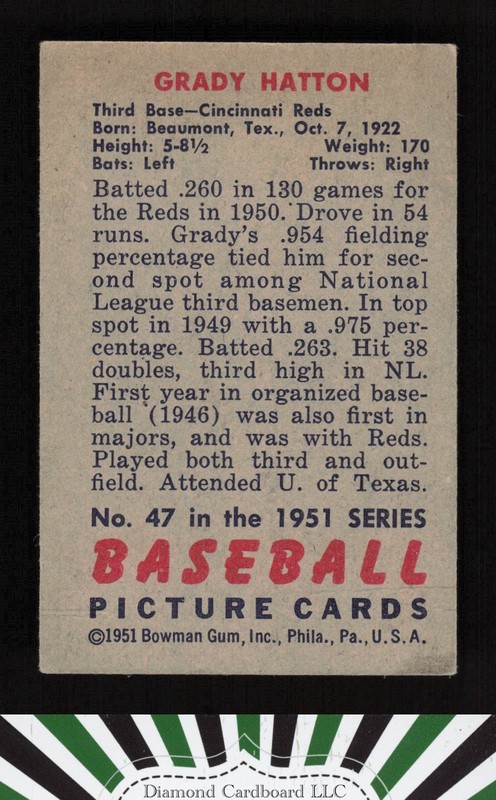 1951 Bowman #47 Grady Hatton VGEX, back