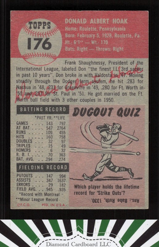 1953 Topps #176 Don Hoak EX g, back