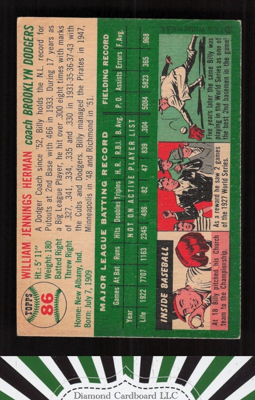 1954 Topps #86 Billy Herman VGEX+ a, back