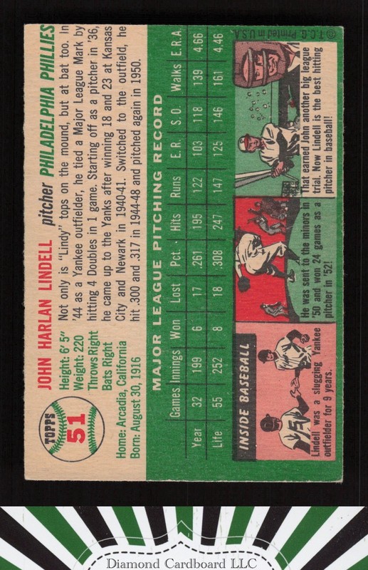 1954 Topps #51 Johnny Lindell VGEX l, back