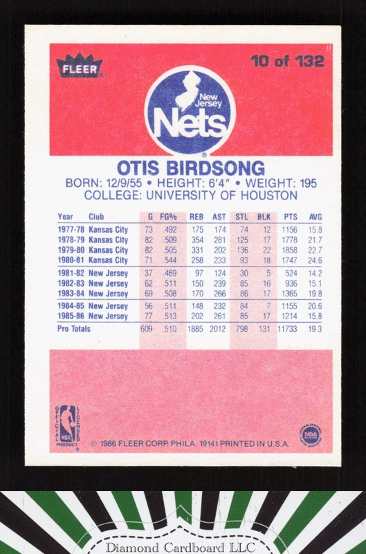 1986-87 Fleer #10 Otis Birdsong NM, back