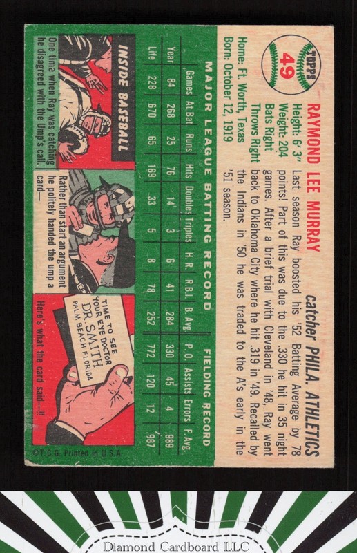 1954 Topps #49 Ray Murray VG l, back