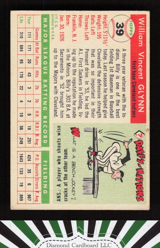 1955 Topps #39 Bill Glynn VGEX i, back