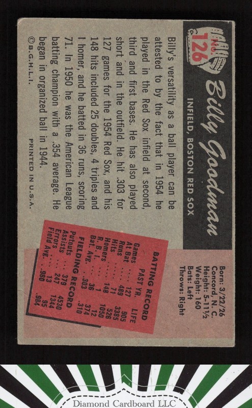 1955 Bowman #126 Billy Goodman VGEX, back