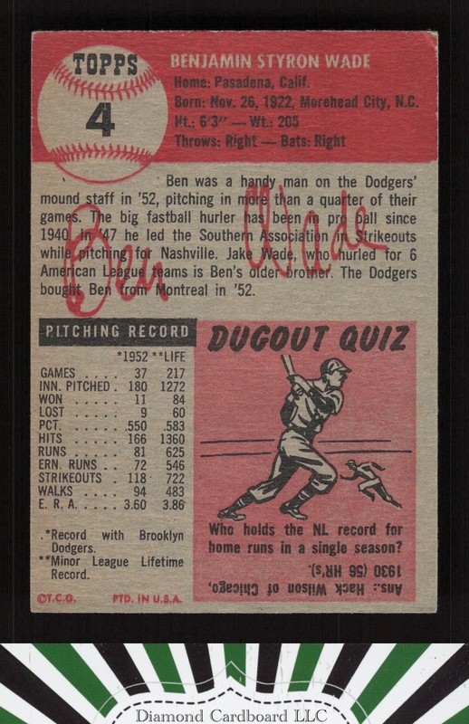 1953 Topps #4 Ben Wade FR b, back