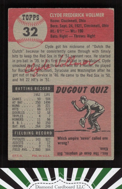 1953 Topps #32 Clyde Vollmer VG+ d, back