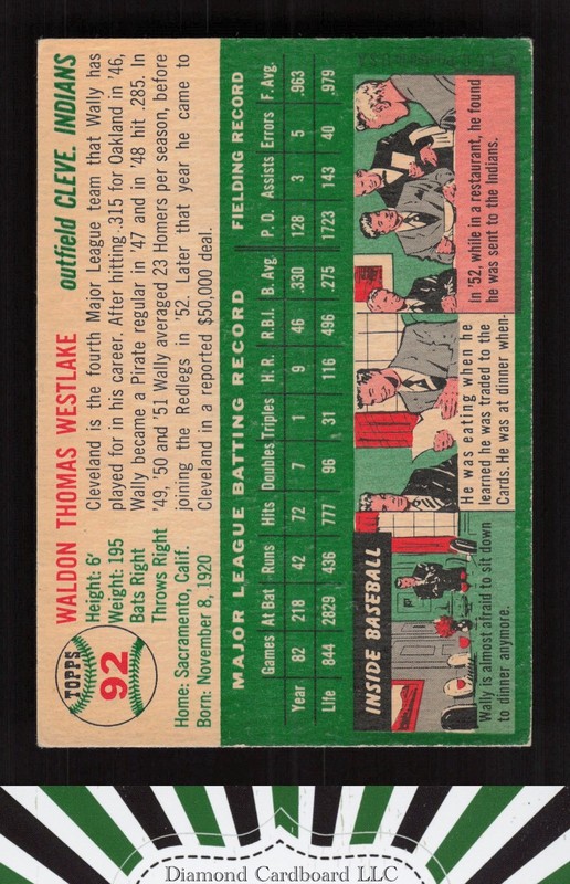 1954 Topps #92 Wally Westlake EX+ m, back
