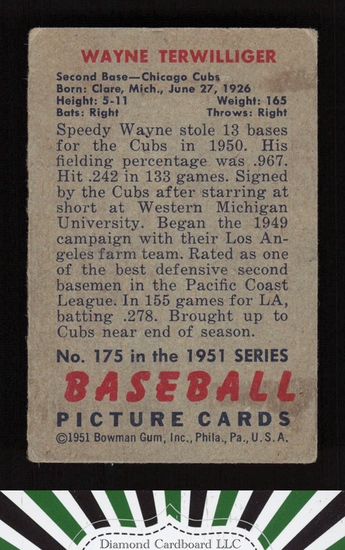 1951 Bowman #175 Wayne Terwilliger GD, back