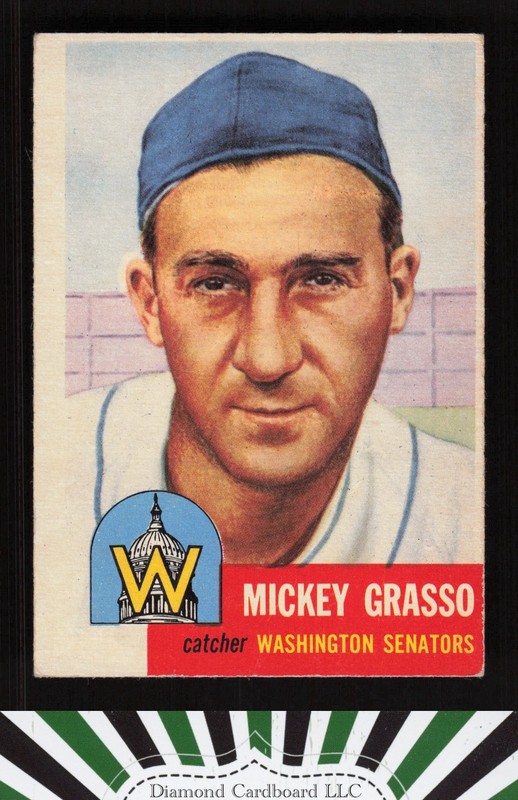 1953 Topps #148 Mickey Grasso : Bio uses white text VGEX c, front