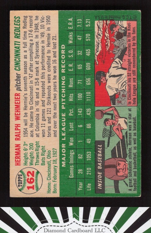 1954 Topps #162 Herman Wehmeier VG a, back