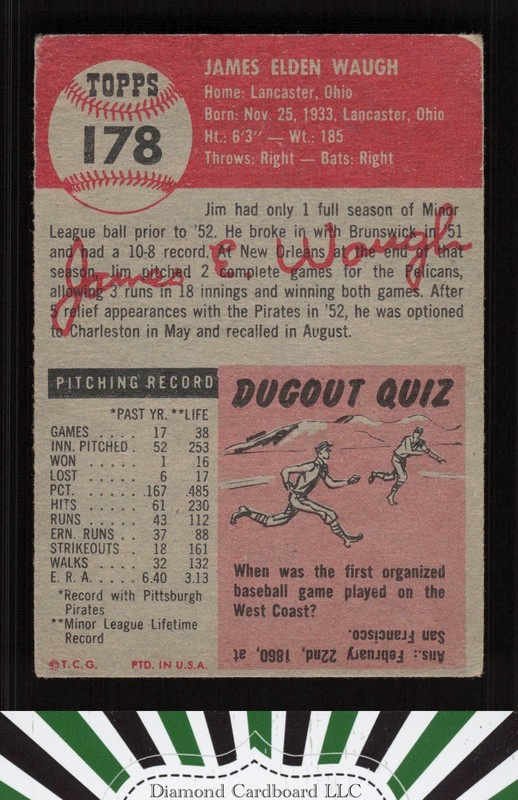 1953 Topps #178 Jim Waugh GD+ b, back