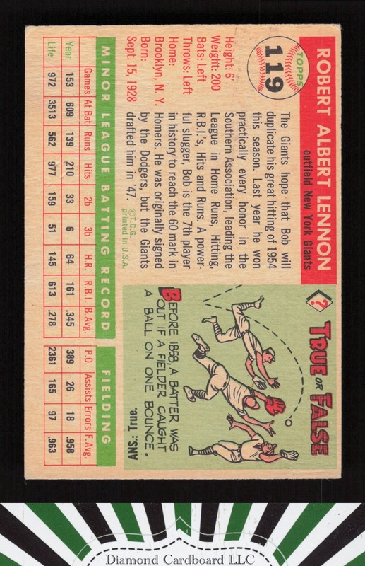 1955 Topps #119 Bob Lennon VGEX e, back