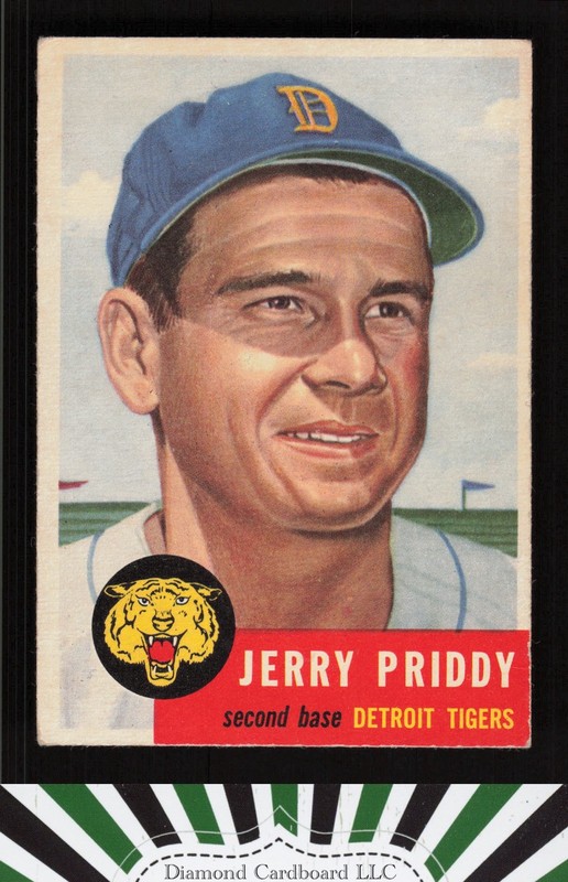 1953 Topps #113 Jerry Priddy : Bio uses white text VGEX d, front