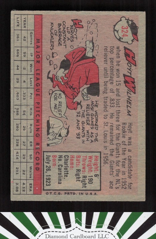 1958 Topps #324 Hoyt Wilhelm VGEX+ h, back
