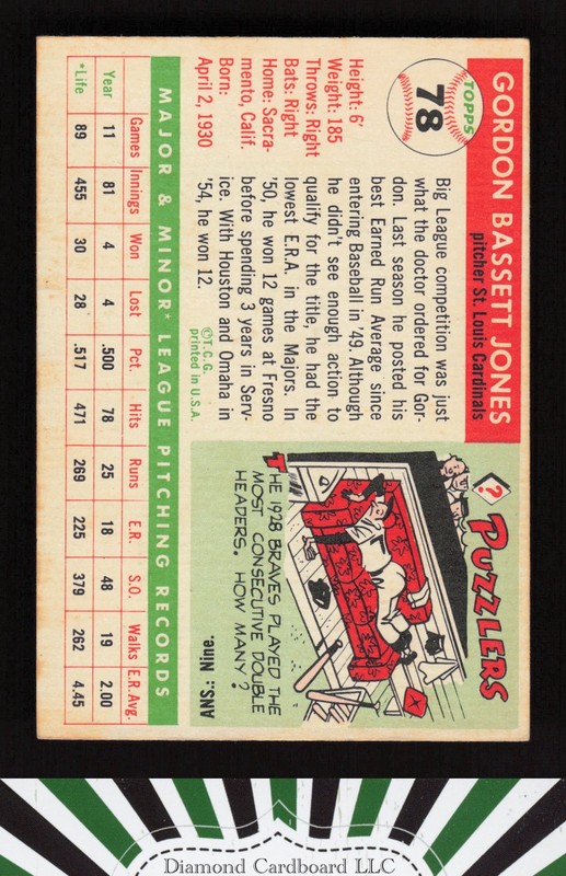 1955 Topps #78 Gordon Jones VGEX n, back