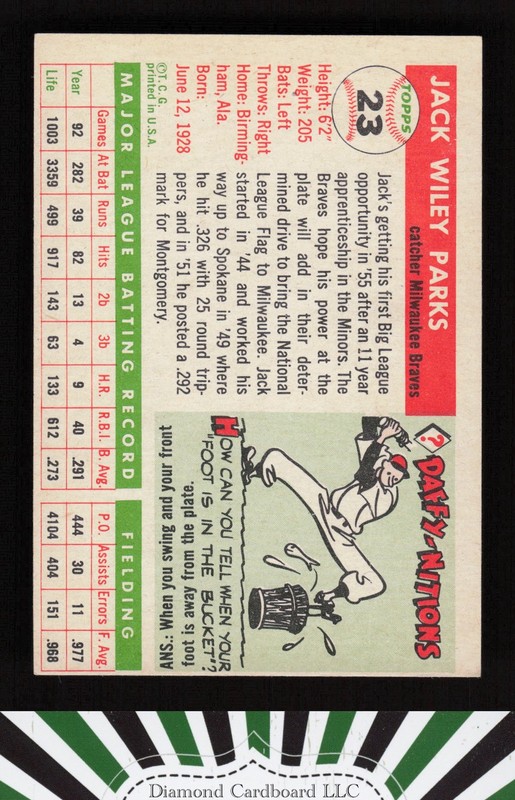 1955 Topps #23 Jack Parks VGEX t, back