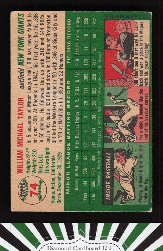 1954 Topps #74 Bill Taylor VG+ f, back