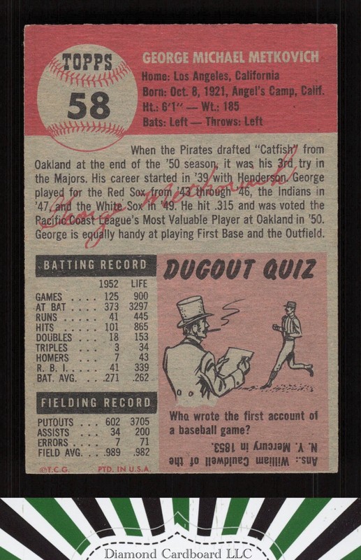 1953 Topps #58 George Metkovich VGEX [GOOD EYE APPEAL] i, back