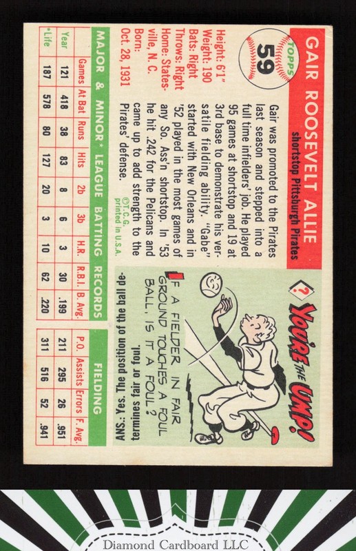 1955 Topps #59 Gair Allie VGEX l, back
