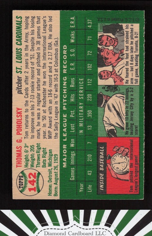 1954 Topps #142 Tom Poholsky NM j, back