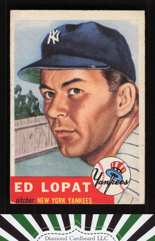 1953 Topps #87 Ed Lopat : Bio uses black text VG c, front
