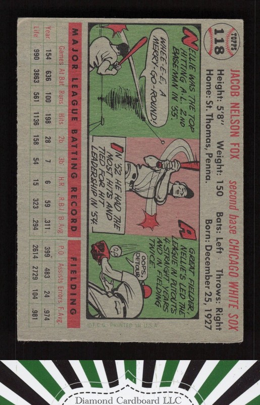 1956 Topps #118 Nellie Fox VGEX h, back