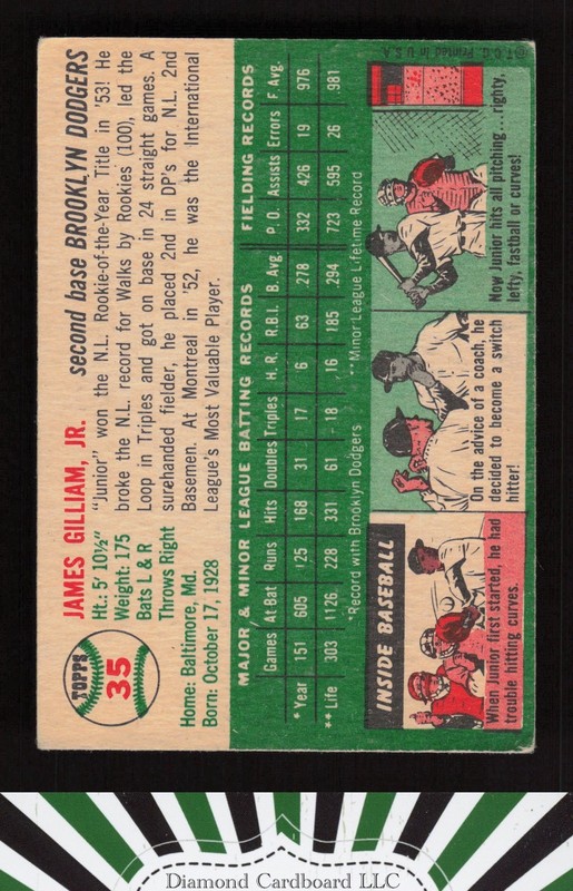 1954 Topps #35 Junior Gilliam VGEX g, back