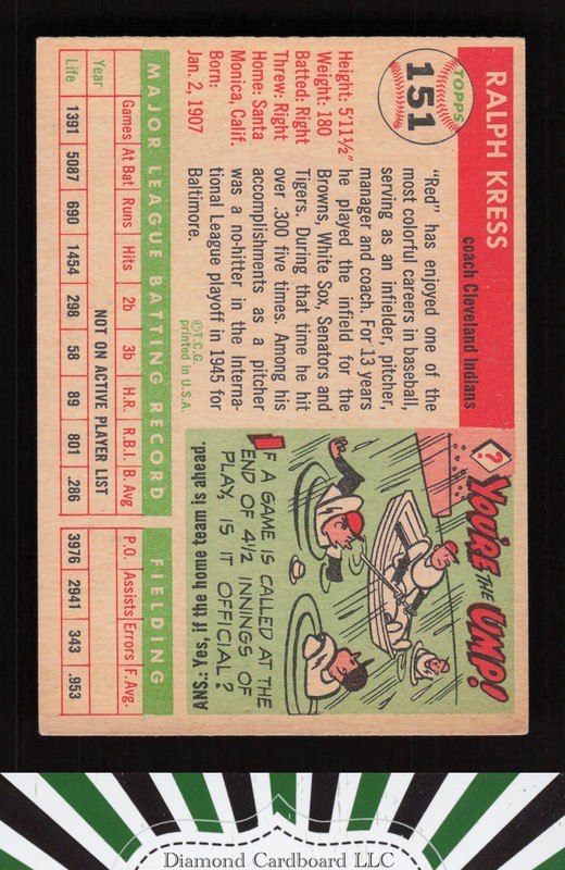 1955 Topps #151 Red Kress EX j, back