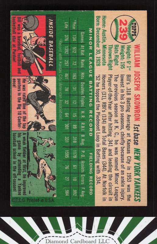 1954 Topps #239 Bill Skowron EX d, back