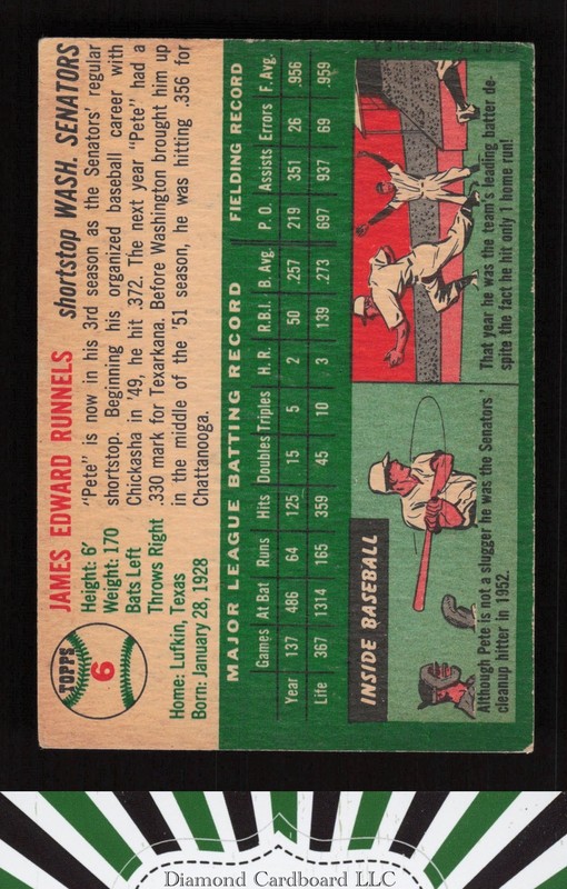 1954 Topps #6 Pete Runnels VGEX i, back
